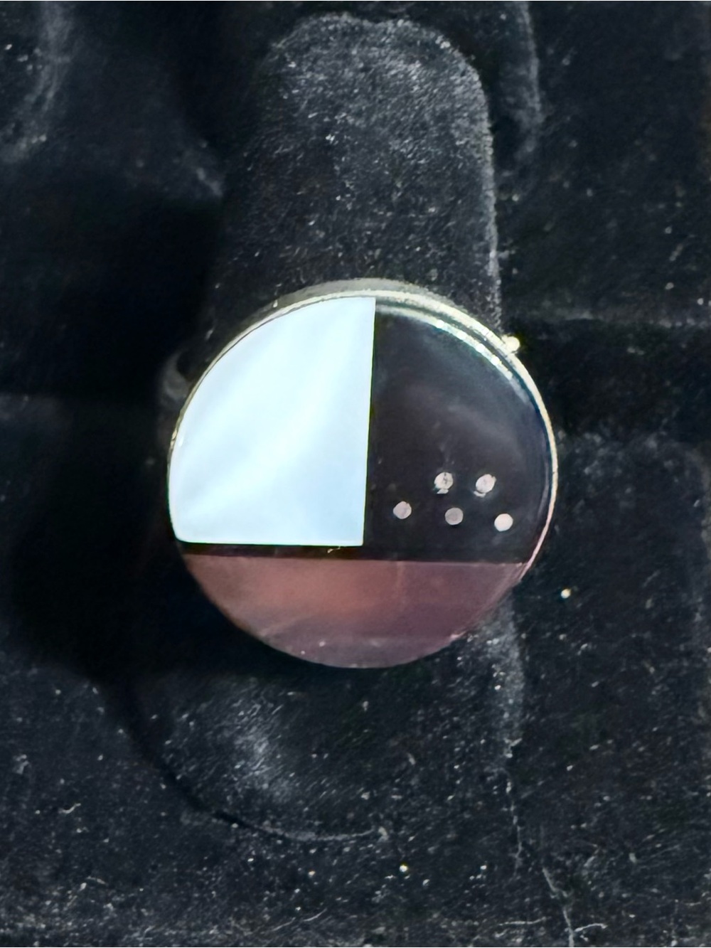 Modern Geometric Black and White Round Sterling Statement Ring